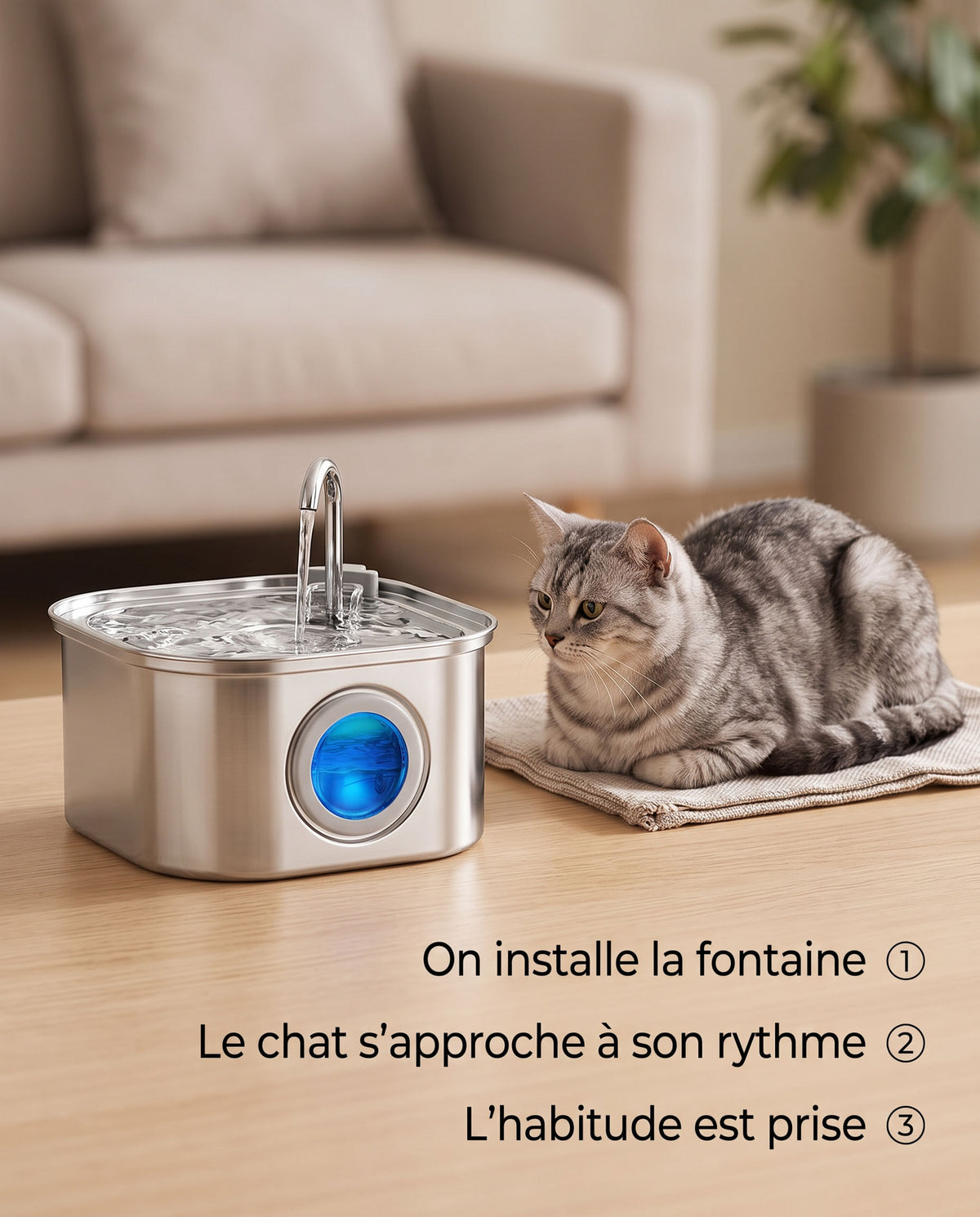 Étapes d'adoption de la fontaine par votre chat