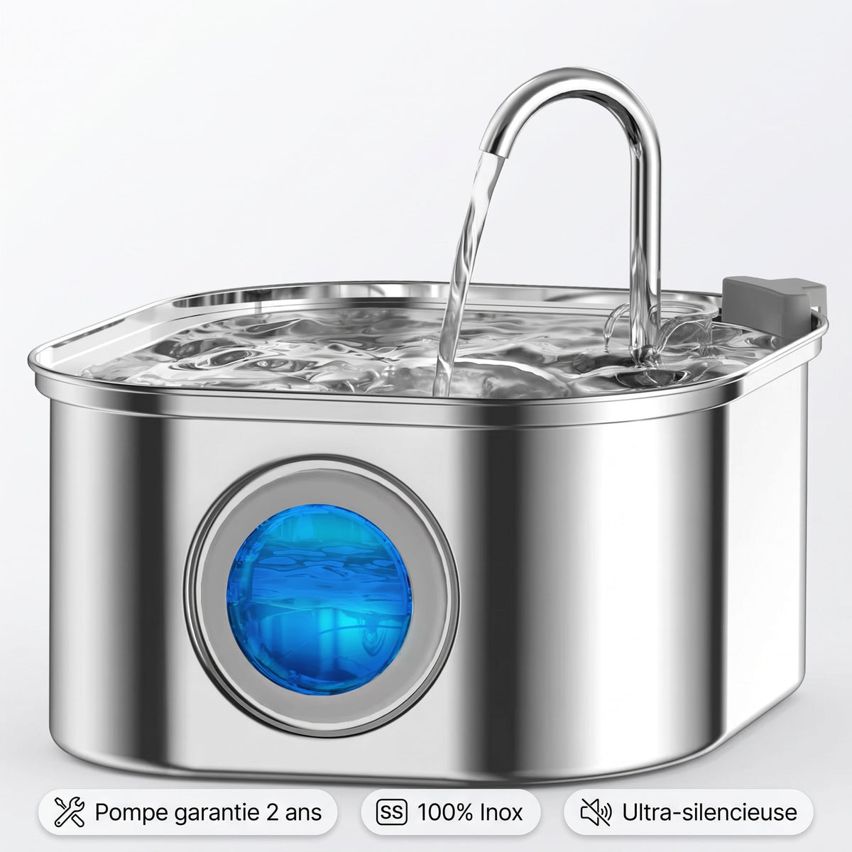 Fontaine à eau pour chat inox — pompe garantie 2 ans, 100% inox, ultra-silencieuse