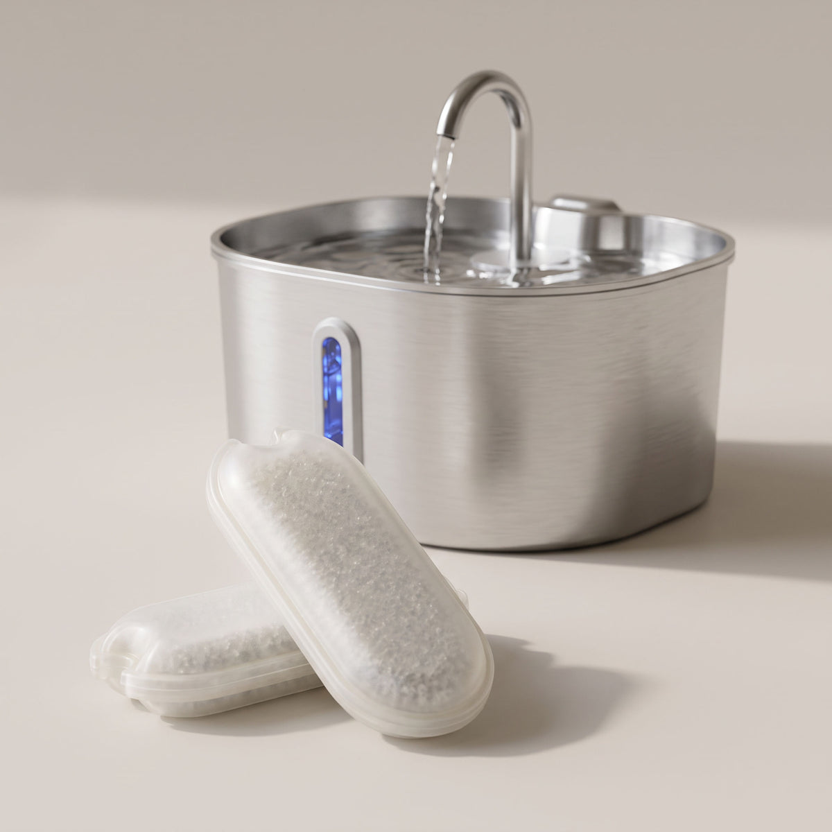 Capsule filtrante Quietya et fontaine en inox